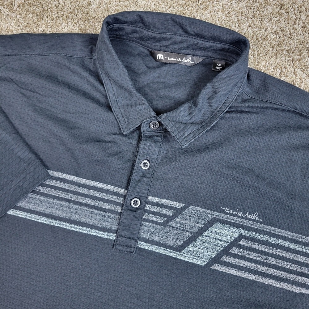 Travis Mathew Mens 2XL Black Chest Stripe Performance Stretch Polo SS